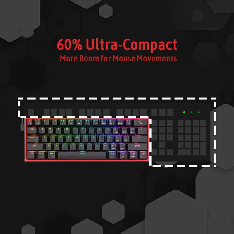 Redragon Fizz RGB  wired keyboard red switch 61 Keys Black K617-RGB Black